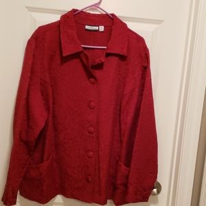 Beautiful red floral brocade button front …